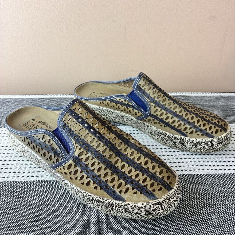 Spring Step L’artiste Women’s Navy/Beige Weaved Leather Sneakers Slide Size 40